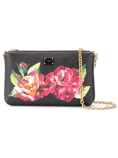 Dolce & Gabbana Micro Bag In Floral Printed Leather In Black