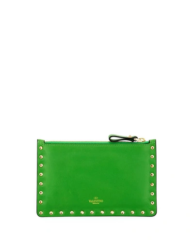 Valentino Garavani Rockstud Small Flat Pouch Bag, Green