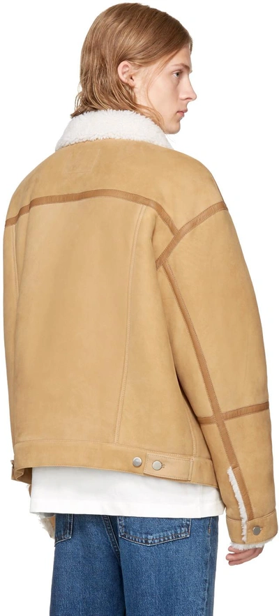 Shop Alexander Wang Khaki Shearling 'denim' Jacket