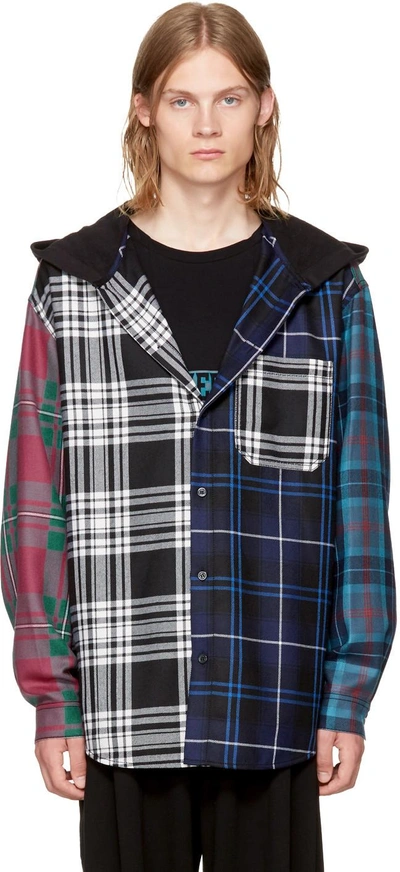 Shop Alexander Wang Multicolor Patchwork Hooded Overshirt In Blue Multi 452