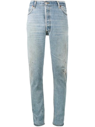 Shop Re/done Levi's Distressed High Waisted Slim Fit Jeans In Blue