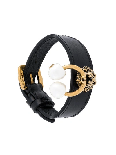 Gucci Leather Bracelet With Lion Head In Nero