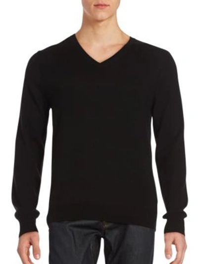 Burberry Solid V-neck Sweater In Black