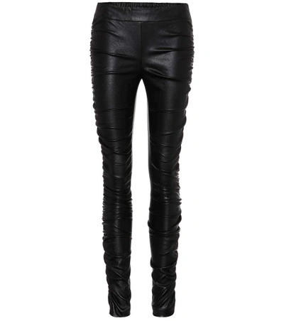 The Row Orshen Ruched Leather Leggings In Black