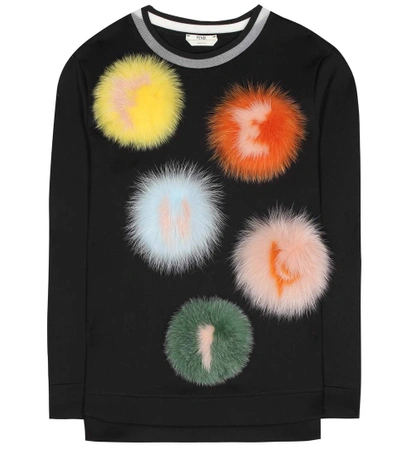 Fendi Cotton Jersey Sweatshirt W/ Fur Pompoms In Multicoloured