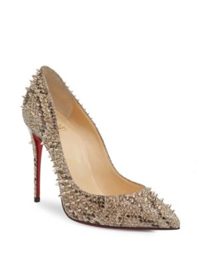 Christian Louboutin Escarpic 100 Spiked Glitter Point Toe Pumps In Roccia