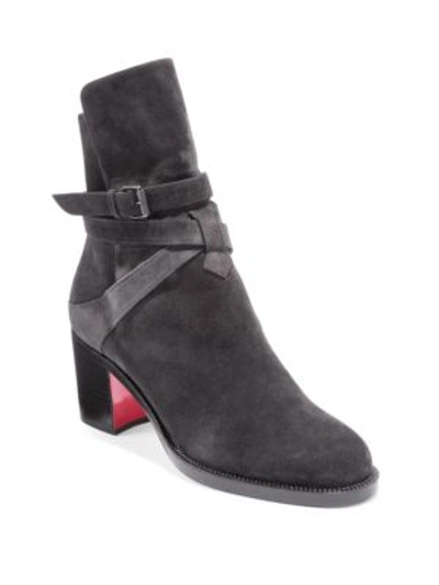 Christian Louboutin Classique Karistrap 70 Suede Block Heel Booties In Charbon