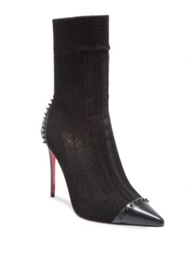 Shop Christian Louboutin Dovi Dova 100 Spiked Cap Toe Knit Mesh Booties In Black