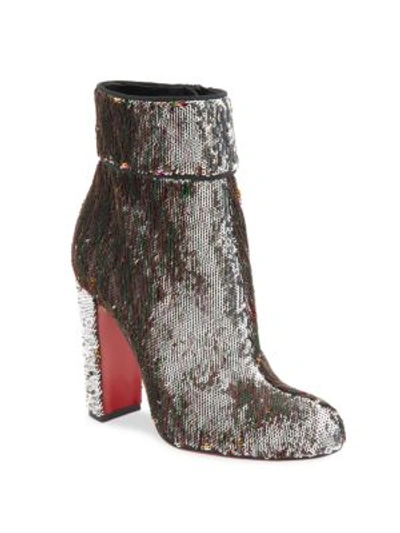 Christian Louboutin Moulamax Sequined 100mm Red Sole Bootie, Silver In Silver Multi