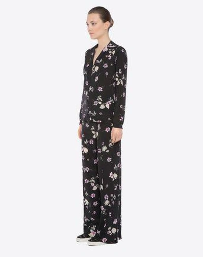 Shop Valentino Printed Crepe De Chine Pajama Shirt In Black