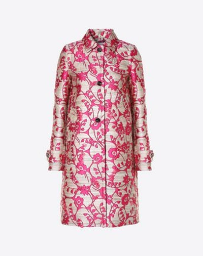 Shop Valentino Jacquard Coat In Beige