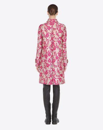 Shop Valentino Jacquard Coat In Beige