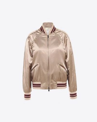 Shop Valentino Studded Varsity Jacket In Light Brown