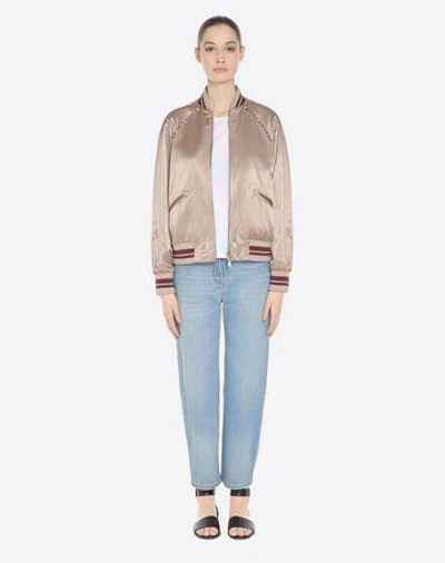 Shop Valentino Studded Varsity Jacket In Light Brown