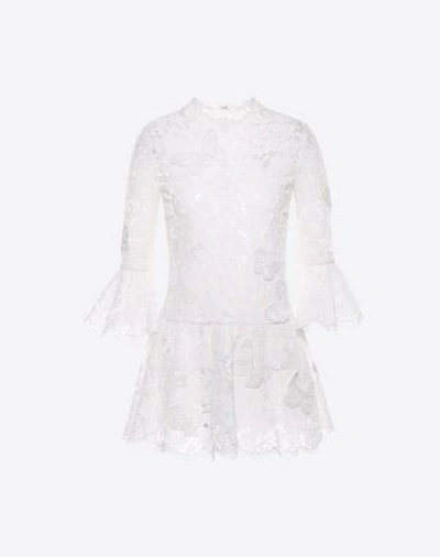 Valentino Embroidered Heavy Lace Dress In White