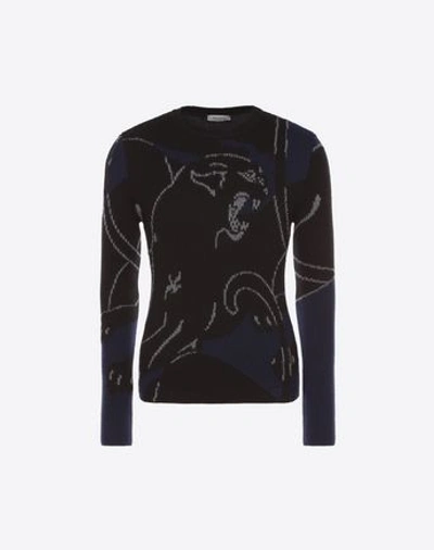Shop Valentino Sweater With Panther Intarsia In Black