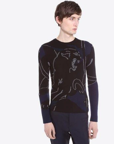 Shop Valentino Sweater With Panther Intarsia In Black