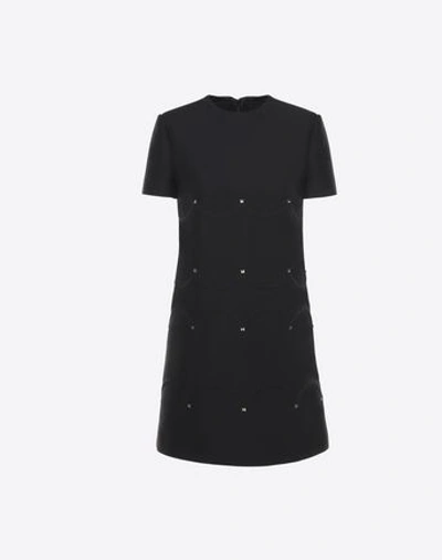 Valentino Crepe Couture Scalloped Dress In Black