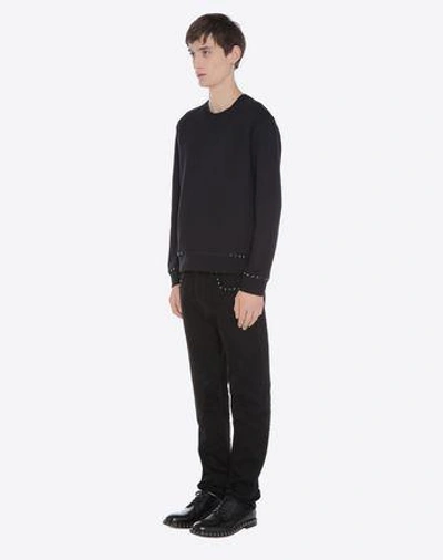 Shop Valentino Uomo Rockstud Untitled Jersey Sweatshirt In Black