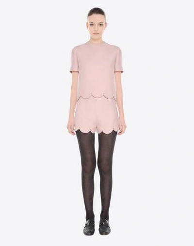 Shop Valentino Crepe Couture Scalloped Shorts In Pink