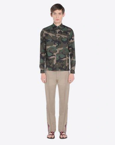 Shop Valentino Uomo Camouflage Print Short Sleeved Shirt In Military Green