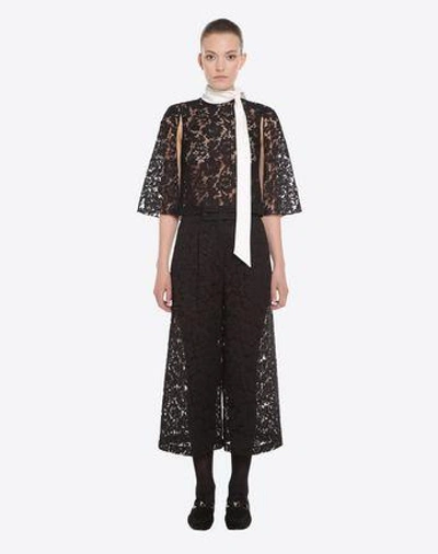 Shop Valentino Heavy Lace Cape Top Women Black 41% Cotton, 39% Viscose, 20% Polyamide 42