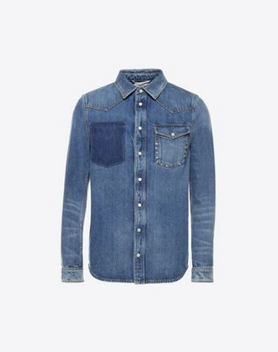 Shop Valentino Rockstud Untitled Denim Shirt Man Blue  50