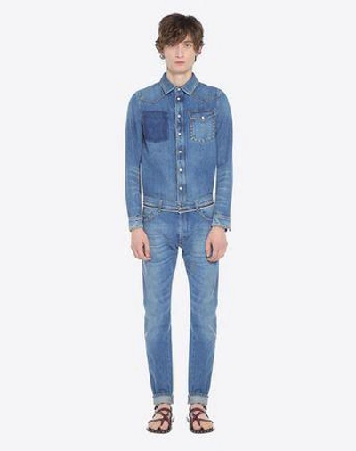 Shop Valentino Rockstud Untitled Denim Shirt Man Blue  50