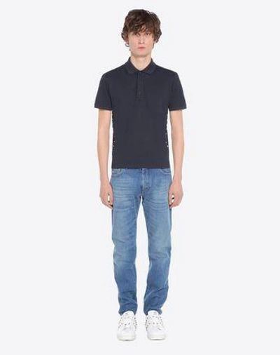 Shop Valentino Rockstud Untitled Polo Shirt Man Navy Cotton 100% S