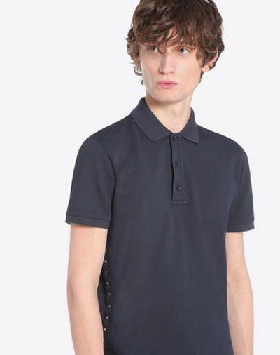 Shop Valentino Rockstud Untitled Polo Shirt Man Navy Cotton 100% S