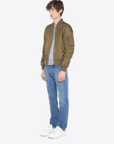 Shop Valentino Rockstud Untitled Bomber Jacket Man Military Green Polyamide 100% 48