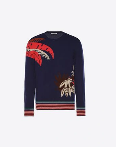 Shop Valentino Cuba Tropical Cashmere Sweater In Blue