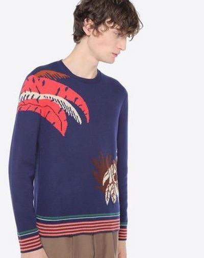 Shop Valentino Cuba Tropical Cashmere Sweater In Blue