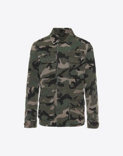 Shop Valentino Id Camouflage Pea Coat Man Military Green Cotton 100% 48