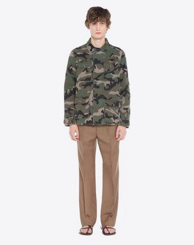 Shop Valentino Id Camouflage Pea Coat Man Military Green Cotton 100% 48