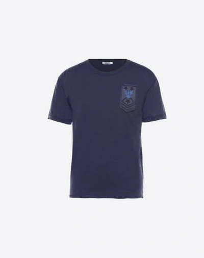Shop Valentino T-shirt With Embroidered Military Patch In Dark Blue