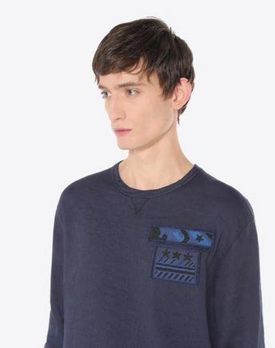 Shop Valentino Sweatshirt With Embroidered Military Patch In Dark Blue