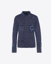 VALENTINO INDIGO BLOUSON WITH EMBROIDERED PATCHES