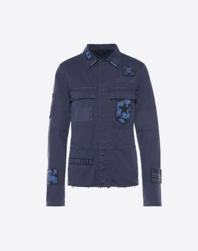 Valentino Indigo Blouson With Embroidered Patches In Dark Blue