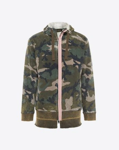 Valentino Camouflage Sweatshirt With Selvage In Military Green