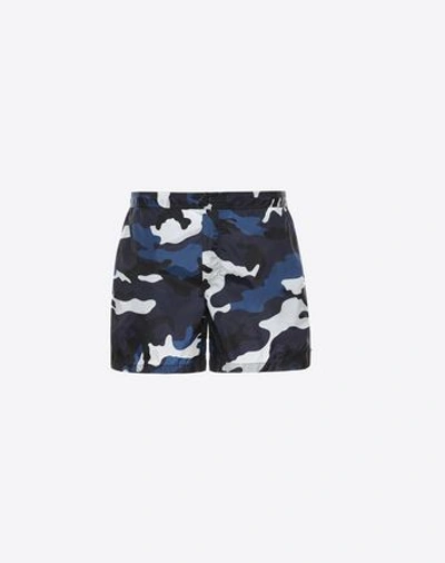 Shop Valentino Camouflage Print Swimwear In Dark Blue