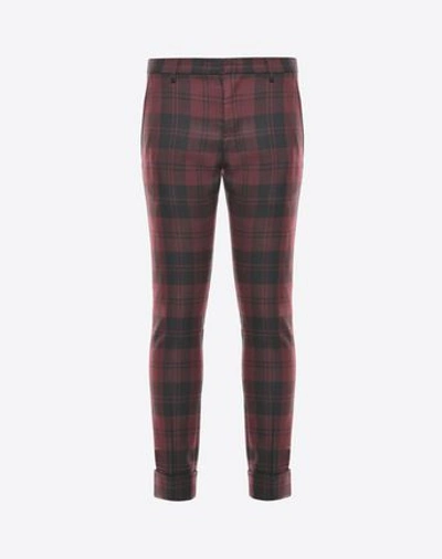 Shop Valentino Overdyed Check Pants Man Maroon Virgin Wool 100% 52