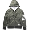 THOM BROWNE COTTON-TRIMMED STRIPED RIPSTOP HOODED BOMBER JACKET