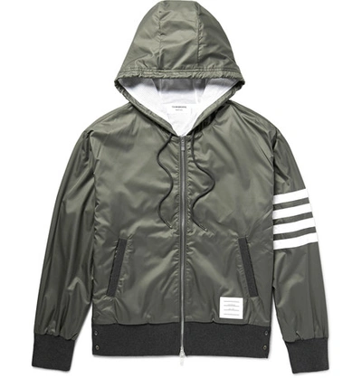 Thom Browne Cotton-trimmed Striped Ripstop Hooded Bomber Jacket In Army Green