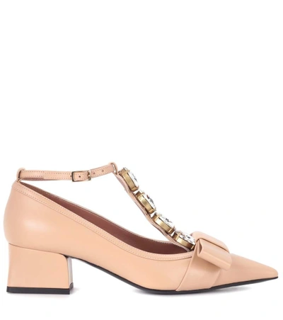 Shop Marni Exclusive To Mytheresa.com - Embellished Leather Pumps In Beige