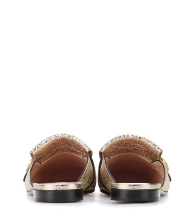 Shop Gucci Metallic Leather Slippers In Gold