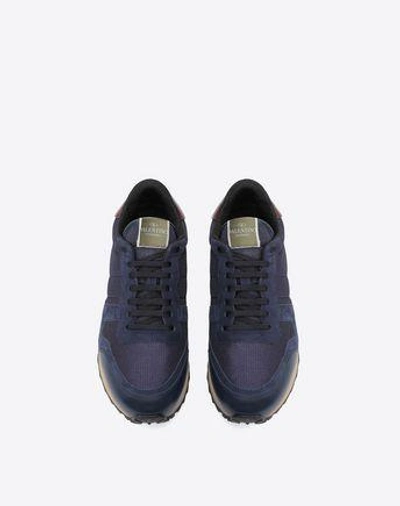 Shop Valentino Garavani Uomo Fabric Rockrunner Sneaker In Dark Blue