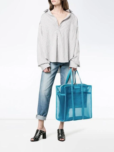 Shop Balenciaga Medium Blue Mesh Bazar Shopper Bag