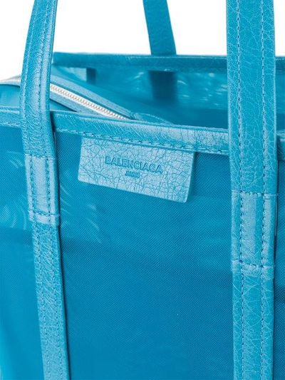 Shop Balenciaga Medium Blue Mesh Bazar Shopper Bag