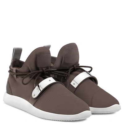 Shop Giuseppe Zanotti - Brown Suede Sneaker With Metal Accessory Hayden In Grey